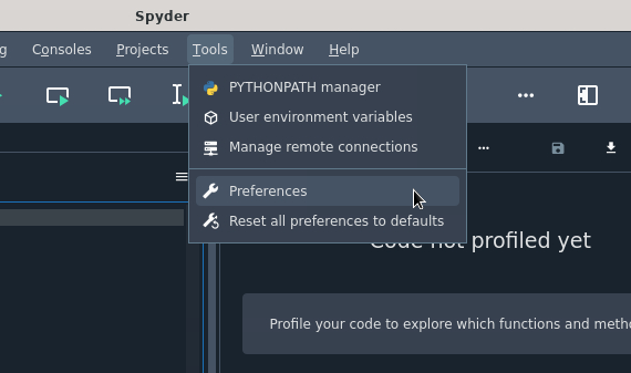 Location of Preferences in Spyder IDE menu